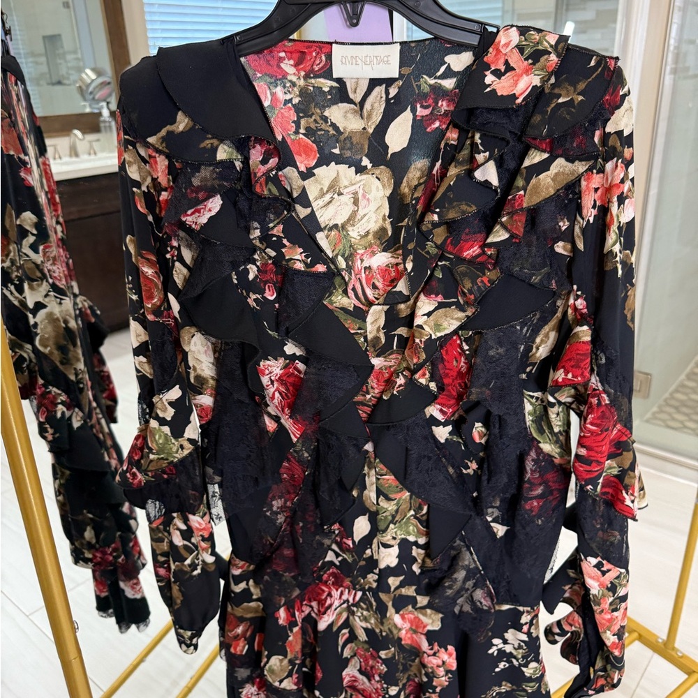 Divine Heritage Floral Dress with Ruffles (A246)